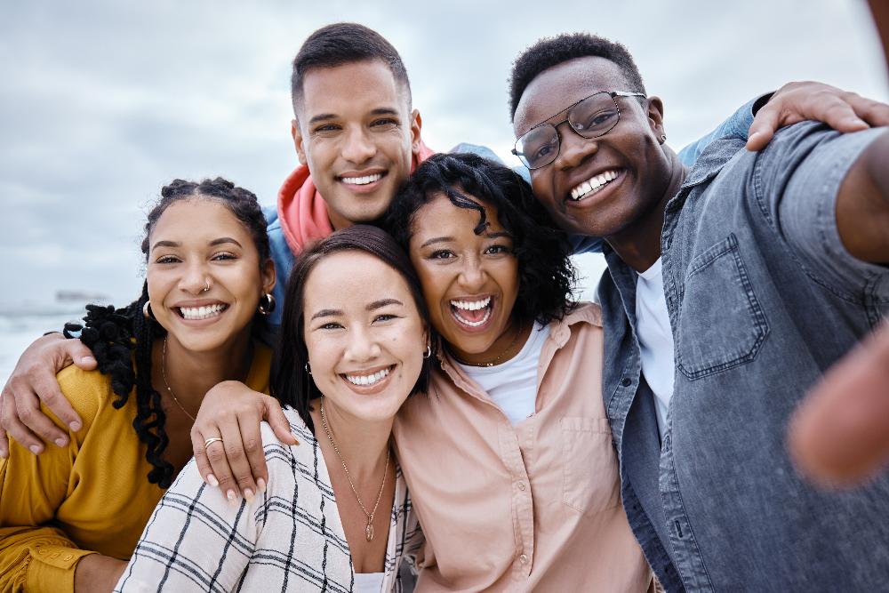 Group of friends smiling together, charlotte nc